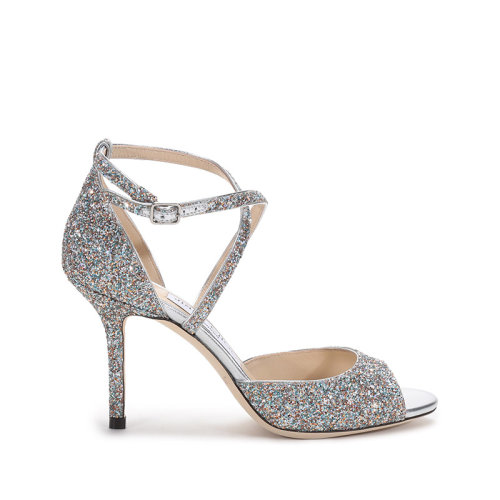 Jimmy Choo/周仰杰 女士閃光面料魚嘴高跟涼鞋 EMSY 85 JOY