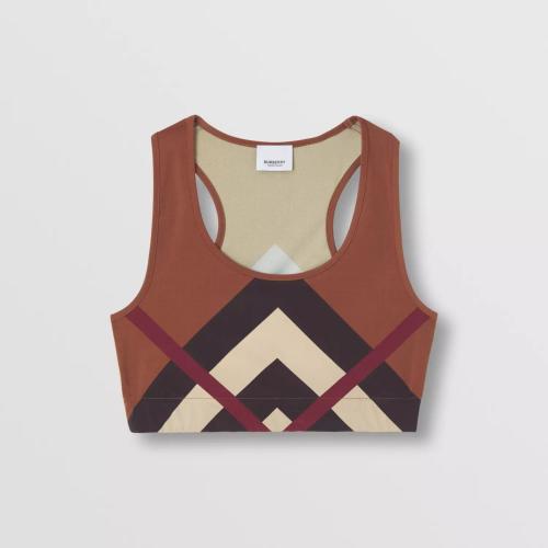  BURBERRY 22年秋冬 女士 V 形條紋格紋印花彈力尼龍短款上衣 80552581