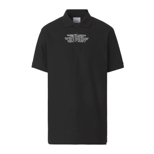 Burberry/博柏利 男士黑色棉質經典字母徽標印花裝飾寬松版型翻領短袖上衣T恤Polo衫 8042750