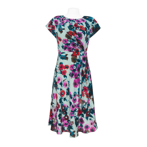 St.John/盛薔21春夏女士連衣裙彩色花卉印花真絲桑蠶絲連衣裙K113Q52