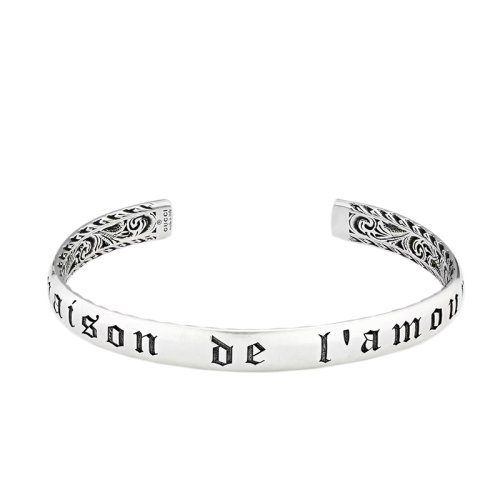 GUCCI/古馳 22春夏新款 925純銀互扣式雙G刻花窄版手鐲661529J84000728