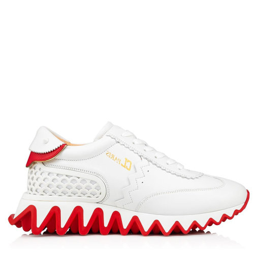 Christian Louboutin/克里斯提魯布托 女士白色小牛皮背面飾有金屬釘LoubiShark女式低幫運動鞋3200260W222