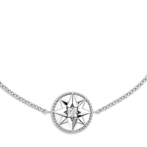 DIOR/迪奧  明星同款ROSE DES VENTS 八芒星鑲嵌鉆石和珍珠母貝釉漆白金手鏈 JRDV95022_0000