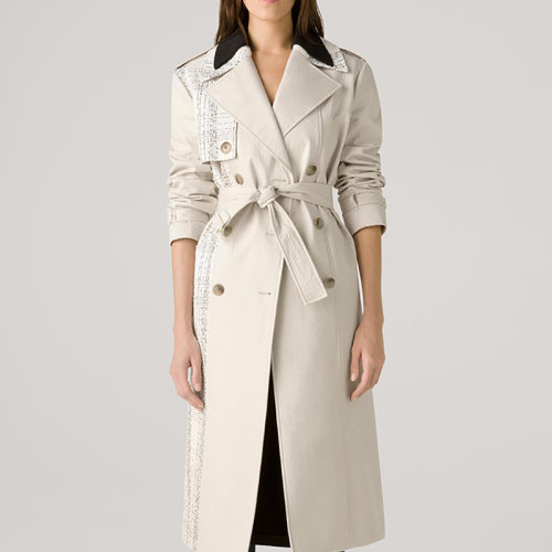 【21春夏新款】St.John/盛薔2021春季新款針織工藝混搭中長款女士風衣大衣H613WB1