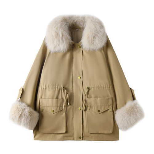 GeleiStory/GeleiStory 2022冬季新款寬松輕盈休閑顯瘦可拆卸狐貍毛獺兔內(nèi)膽皮派克服外套女士皮草