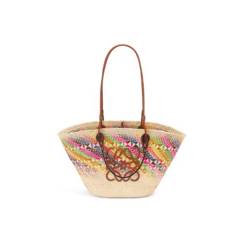 LOEWE羅意威 22年秋冬 女士 手提包 Anagram Basket bag in rainbow iraca palm and calfskin