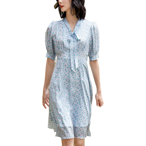 GeleiStory/GeleiStory  夏季新款女裝高腰氣質(zhì)顯瘦裙子蝴蝶結(jié)  女裝＞女士裙裝＞女士連衣裙