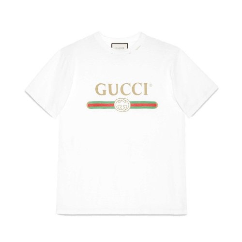 GUCCI/古馳  經(jīng)典款女士oversize大碼白色GUCCI徽標印花字母短袖T恤457095X5L899234