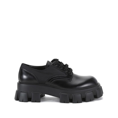 PRADA/普拉達(dá) 男士皮革/織物Monolith系帶厚底皮鞋 2EE342 3LFR