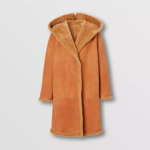  BURBERRY 22年秋冬 女士 毛羊皮內(nèi)襯麂皮連帽大衣 80584851