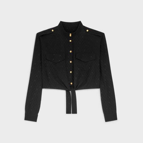  CELINE賽琳思琳 22年秋冬 女士 長袖襯衫 亮澤啞光桑蠶絲系帶襯衫 2B713779R.38NO