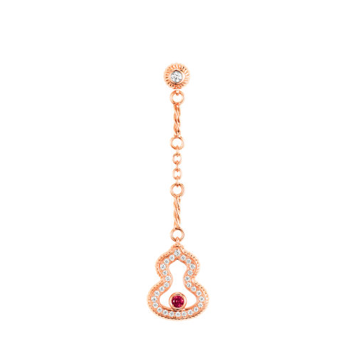 QEELIN/麒麟珠寶 WULU系列 18K金玫瑰金鑲嵌鉆石紅寶石鏤空葫蘆耳墜耳環(huán)WU-040-LGER-RGDRU