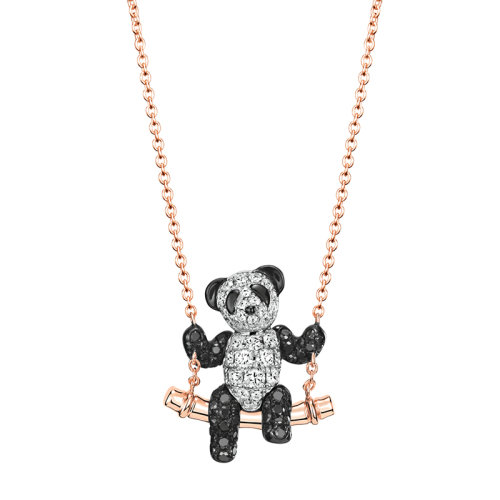 QEELIN/麒麟珠寶 22新款Bo Bo系列 18K金玫瑰金鉆石黑鉆石熊貓蕩秋千吊墜項(xiàng)鏈BB-040-WWFNL-RGD