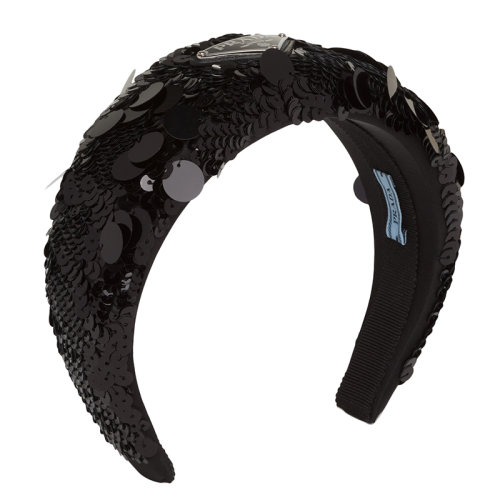 PRADA/普拉達(dá)  女士黑色織物琺瑯金屬三角形標(biāo)志亮片發(fā)箍1IH016_959_F0002