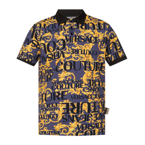 VERSACE JEANS/范思哲牛仔 男士拼色棉質(zhì)經(jīng)典字母徽標印花裝飾翻領(lǐng)短袖上衣T恤馬球衫Polo衫 B3GVA7PA-S0630-200