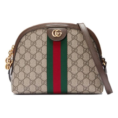 GUCCI/古馳  女包Ophidia系列條紋GG織花單肩斜跨貝殼包499621 K05NG 8745 棕色
