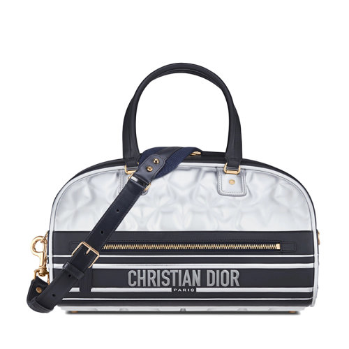 DIOR/迪奧 22春夏新款VIBE系列 女士中號黑色/銀色牛皮革迪奧之星絎縫效果單肩手提保齡球包M6202OOLA_M00E