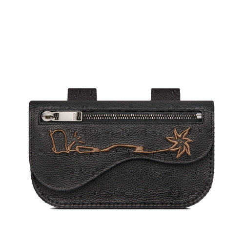 DIOR/迪奧 22新款SADDLE系列 CACTUS JACK聯(lián)名款男士黑色粒面牛皮革刺繡標(biāo)志馬鞍臂包2ADCA390SOT_H03E