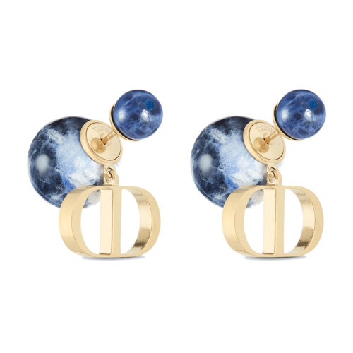DIOR/迪奧 22新款 女士金色飾面金屬配藍色方鈉石珠飾耳環(huán)E1293TRIGM_D27B