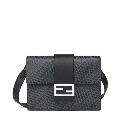 FENDI/芬迪 20  FLAT BAGUETTE系列 男士深灰色FF圖案印花小牛皮磁扣翻蓋單肩斜挎包7VA524AGLPF0L6B