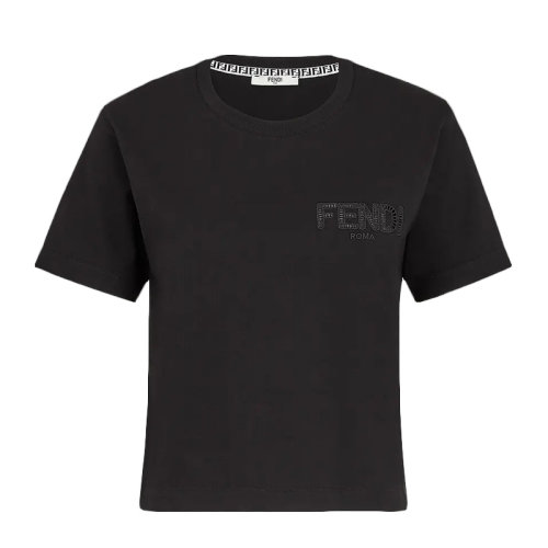 FENDI/芬迪 女士 服裝 黑色圓領(lǐng)字母LOGO棉質(zhì)T恤 女士短袖T恤