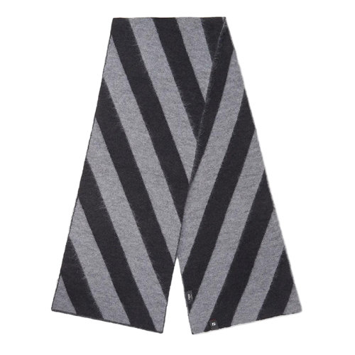 FENDI/芬迪 男士黑灰色斜條紋圖案的長(zhǎng)方形馬海毛羊毛混紡圍巾FXS124AH7HF0D9B