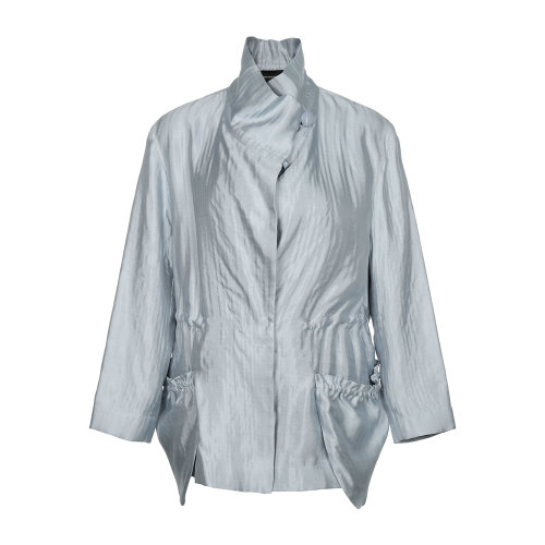 Emporio Armani/安普里奧阿瑪尼 水藍色 女士褶皺口袋裝飾光澤感面料中長款夾克外套 5NB21T-52018-703 斷碼