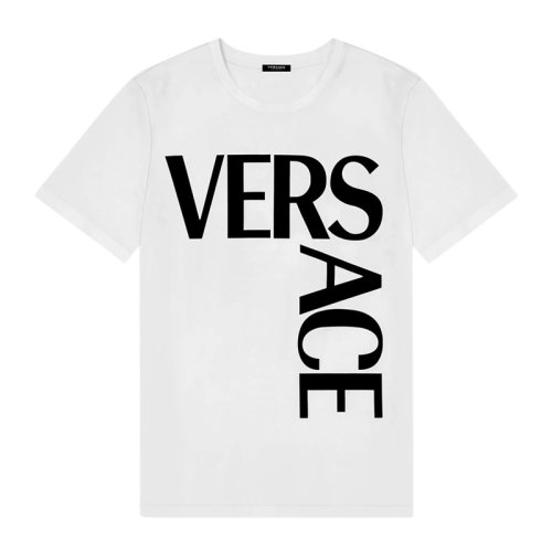 VERSACE/范思哲 女士白色棉質(zhì)經(jīng)典字母徽標(biāo)印花裝飾圓領(lǐng)短袖上衣T恤 1001589-1A00603-2W020