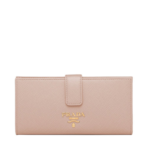PRADA/普拉達(dá) 22春夏新款 女士大號(hào)粉色皮革金標(biāo)扣帶長(zhǎng)款錢包1MV025_QWA_F0236