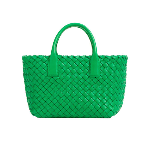 Bottega Veneta/葆蝶家 22新款 女士鸚鵡綠mini羊皮Intrecci編織手提單肩斜挎包709464V1OW13722