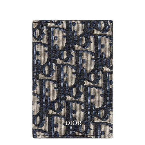 DIOR/迪奧  男士米色黑色Oblique提花帆布黑色小牛皮雙折式卡片夾2ESCH138YSE_H05E