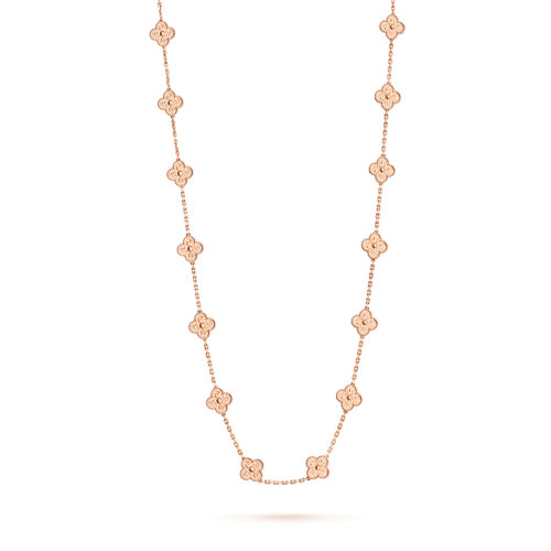 Van Cleef & Arpels/梵克雅寶 經(jīng)典Vintage Alhambra系列 18K金玫瑰金四葉草優(yōu)雅20花長(zhǎng)款毛衣鏈項(xiàng)鏈VCARN9T000