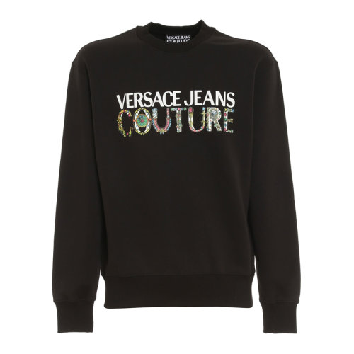 VERSACE JEANS/范思哲牛仔 男士黑色棉質(zhì)經(jīng)典字母徽標(biāo)印花裝飾圓領(lǐng)長(zhǎng)袖上衣衛(wèi)衣運(yùn)動(dòng)衫套頭衫 71GAIF02-CF00F-899