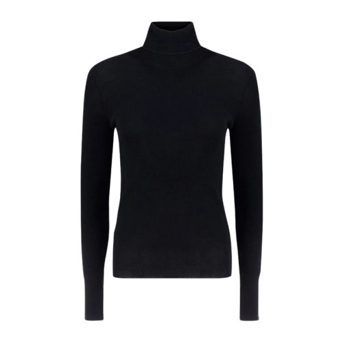 MaxMara/麥絲瑪拉 女士黑色羊毛針織羅紋緊身廓形高領長袖上衣毛衣針織衫套頭衫 93660219-600-006