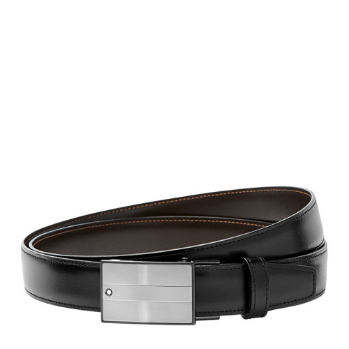 MontBlanc/萬(wàn)寶龍 當(dāng)代系列 男士黑色棕色雙色皮質(zhì)經(jīng)典板扣皮帶腰帶 114385