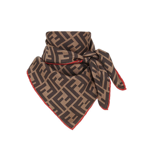 FENDI/芬迪  新款女士FF提花棕色真絲圍巾 FXT103A6DOF0TZ5