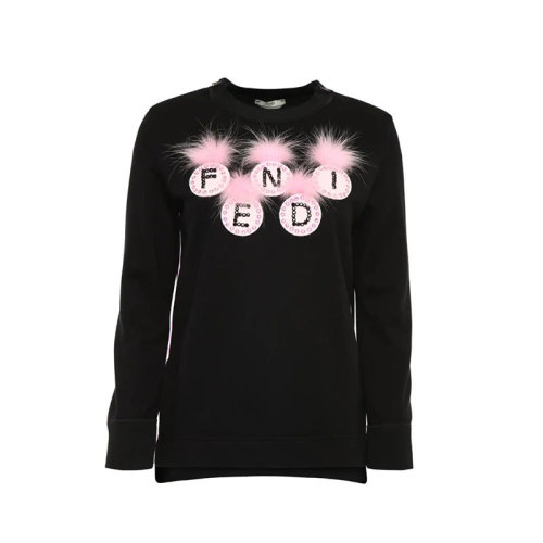 FENDI/芬迪 女裝 女士毛絨品牌字母logo印花黑色棉質(zhì)衛(wèi)衣 FS6955A1VBF0GME