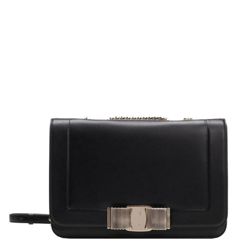 Salvatore Ferragamo/菲拉格慕 女士 女包 黑色皮革時尚斜挎包單肩包 21G966 690820