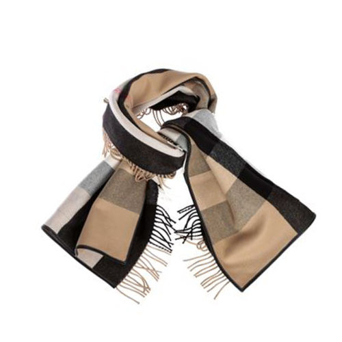 BURBERRY/博柏利 巴寶莉 女士流蘇格紋棕色羊毛圍脖圍巾 80219491