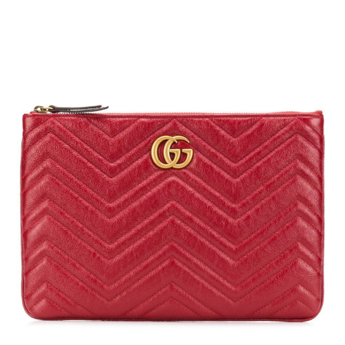 GUCCI/古馳 女士純色皮革互扣式金屬雙G徽標(biāo)人形紋絎縫心形圖案拉鏈開合錢包手包手拿包女包 525541-0OLET 多色可選