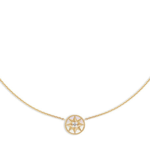 DIOR/迪奧  明星同款ROSE DES VENTS 八芒星鑲嵌鉆石珍珠母貝黃金項(xiàng)鏈