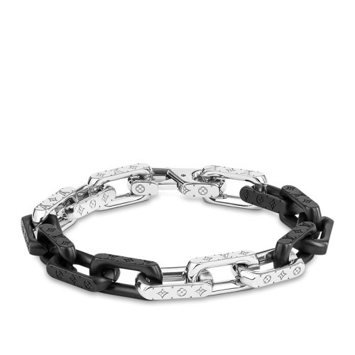 Louis Vuitton/路易威登 22新款 銀色/黑色金屬徽標(biāo)老花刻印鏈?zhǔn)绞宙準(zhǔn)汁h(huán)M00687