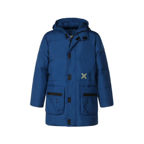 KENZO/高田賢三 男士KENZO Sport系列聚酯纖維中長款Little X鴨絨連帽羽絨服外套 5OU550 1NO