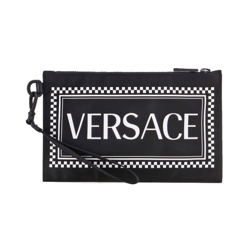 VERSACE/范思哲  男包 字母圖案 男士黑色尼龍時(shí)尚拉鏈?zhǔn)帜冒?DP84725-DNYVER-KNBN