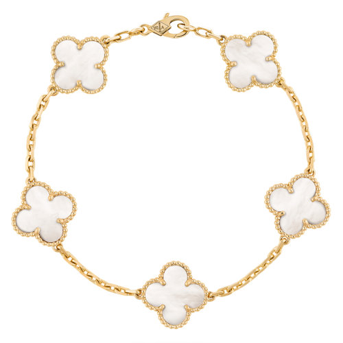 Van Cleef & Arpels/梵克雅寶 經(jīng)典款Vintage Alhambra復(fù)古白色珍珠母貝五顆四葉草手鏈 VCARA41800