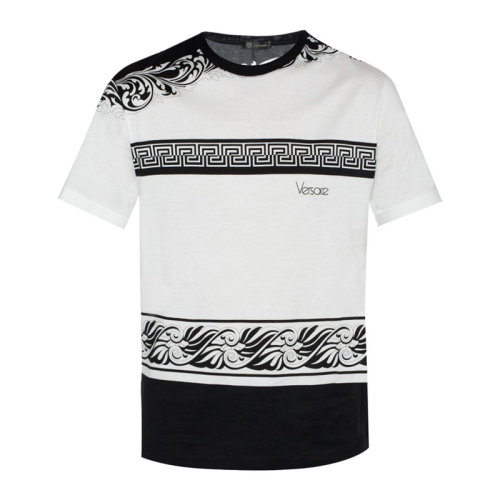 VERSACE/范思哲 男士拼色棉質(zhì)經(jīng)典字母徽標(biāo)印花裝飾圓領(lǐng)上衣短袖T恤 A79334-A225185-A737