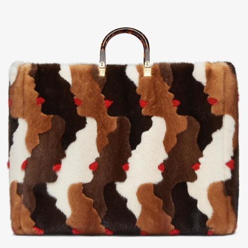  FENDI芬迪 22年秋冬 女士 手提包 棕色鑲飾貂皮手提袋 8BH372AJHNF0WHQ