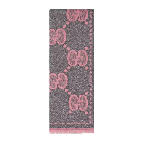 GUCCI/古馳新款 女士深灰色和粉色GG羊毛金銀絲線提花圍巾5989933GC151272