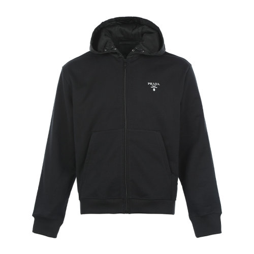 PRADA/普拉達(dá)logo微標(biāo)連帽寬松男士開胸衛(wèi)衣男衛(wèi)衣UJL1861YY