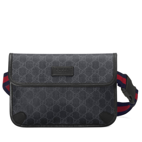 GUCCI/古馳 GG Supreme 男士黑灰色帆布腰包 598113K5RLN1095